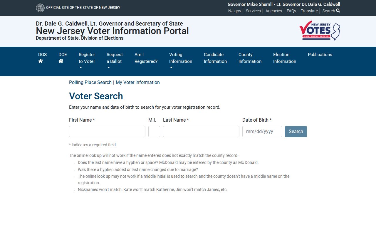Atlantic resident lookup using the New Jersey voter registration status search