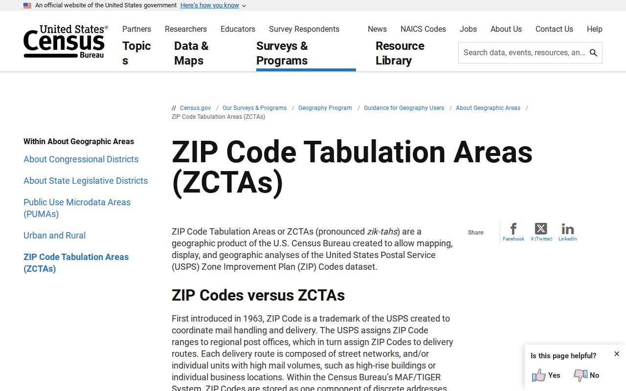 Atlantic ZIP code directory guidance on Census ZIP Code Tabulation Areas